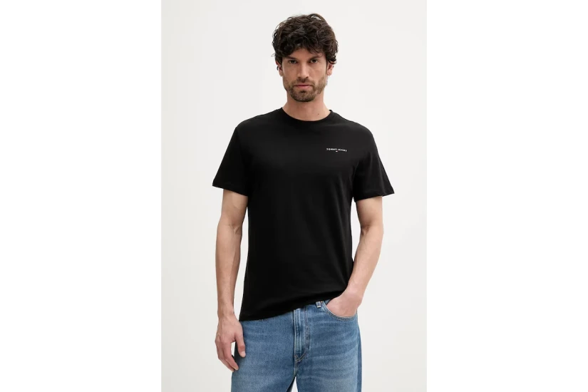 Tommy Jeans Linear Logo Ανδρικό Κοντομάνικο T-shirt Μαύρο 