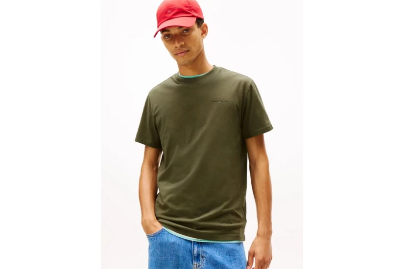 Tommy Jeans Linear Logo Ανδρικό Κοντομάνικο T-shirt Χακί