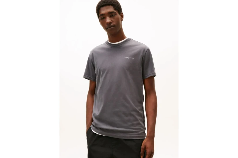 Tommy Jeans Linear Logo Ανδρικό Κοντομάνικο T-shirt Γκρι Σκούρο