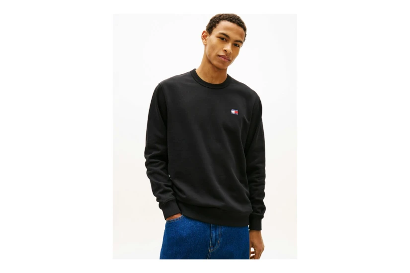Tommy Jeans Badge Ανδρική Μακρυμάνικη Μπλούζα με Λαιμόκοψη Μαύρη
