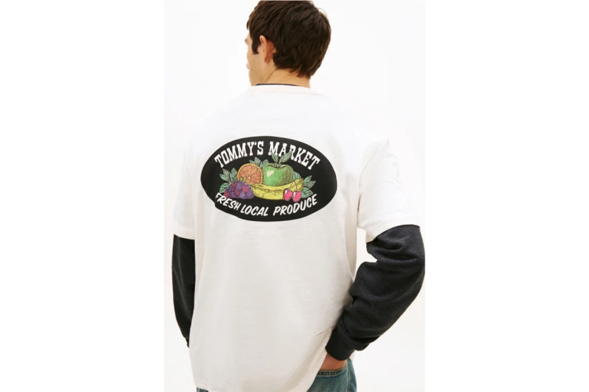 Tommy Jeans Graphic Logo Relaxed Textured Jersey Ανδρικό Κοντομάνικο T-Shirt Εκρού