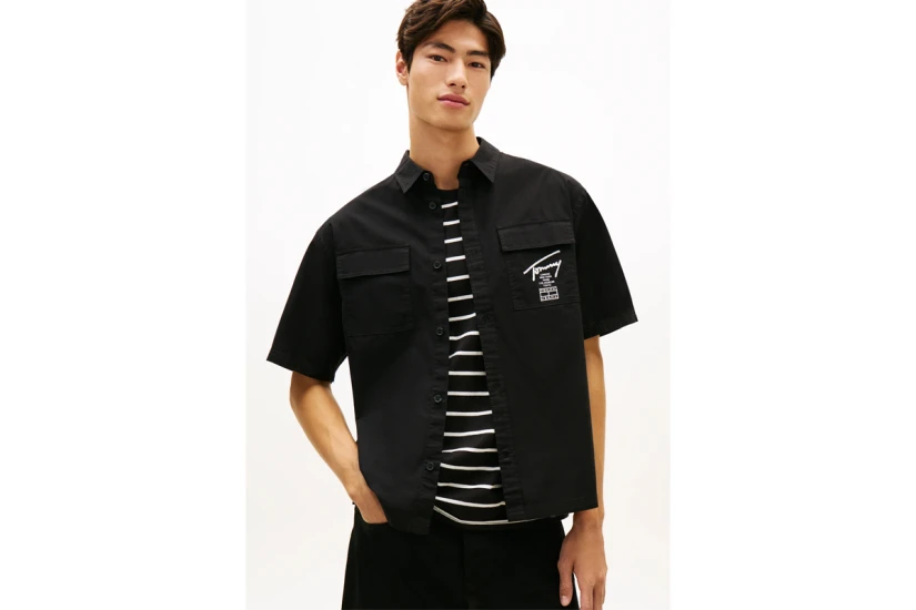 Tommy Jeans Boxy Skater Ανδρικό Κοντομάνικο Πουκάμισο Μαύρο
