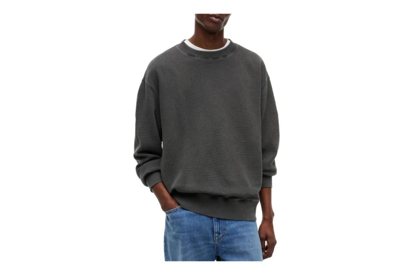 Tommy Jeans Waffle Knit Relaxed Ανδρική Μακρυμάνικη Πλεκτή Μπλούζα Ανθρακί