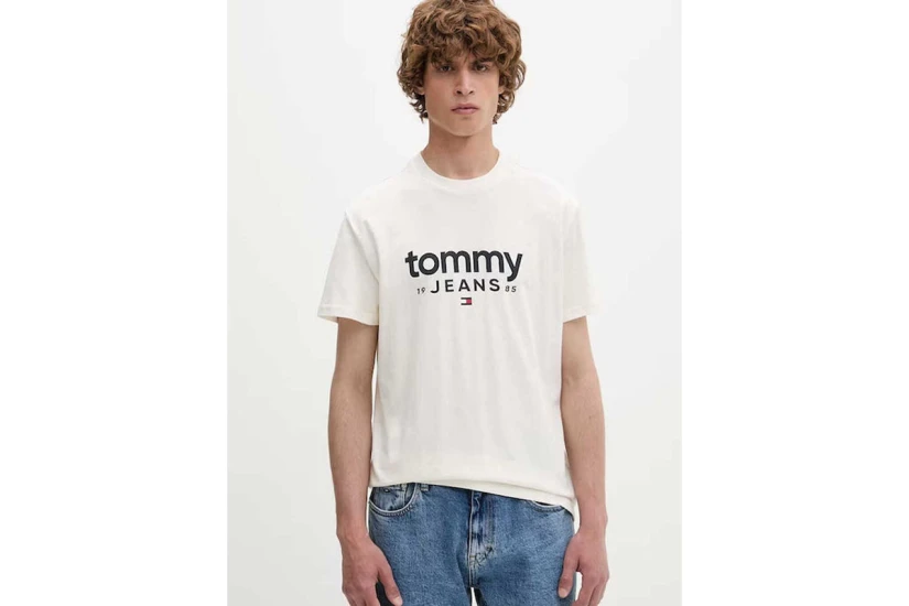 Tommy Jeans Slim Graphic Tee Ανδρικό Κοντομάνικο T-Shirt Εκρού