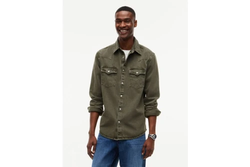 Tommy Jeans Washed Denim Western Τζιν Πουκάμισο Μακρυμάνικο Ανδρικό (DM0DM23518 M04)