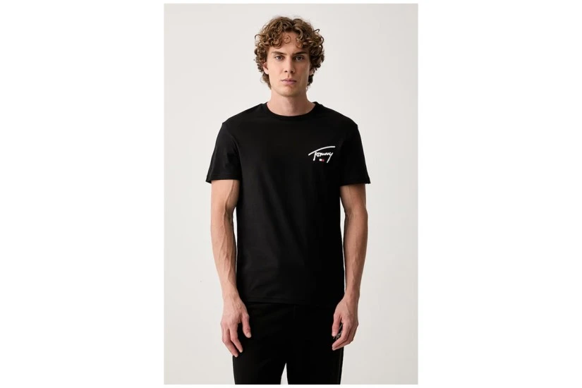 Tommy Jeans Signature Chest Slim Fit Ανδρικό Κοντομάνικο T-Shirt Μαύρο