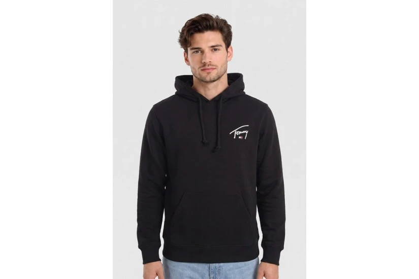 Tommy Jeans Entry Signature Regular Fit Ανδρικ΄΄ο Φούτερ με Κουκούλα Μαύρο