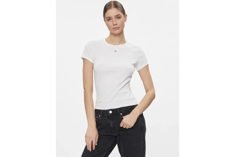 Tommy Jeans Slim Essential Rib Γυναικείο Κοντομάνικο T-Shirt Λευκό