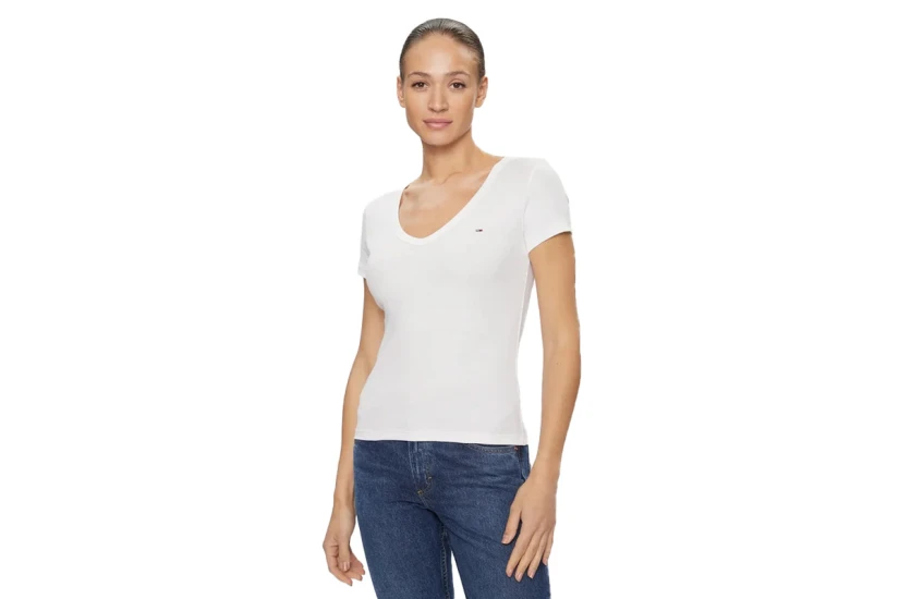 Tommy Jeans Essential Rib Γυναικείο Κοντομάνικο T-Shirt Λευκό