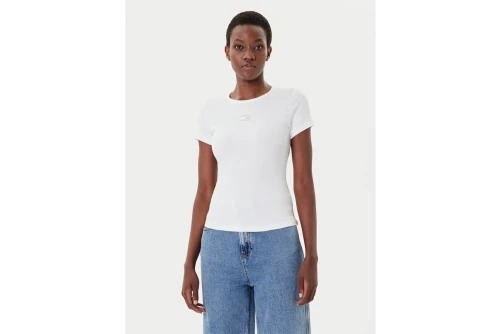 Tommy Jeans Badge Ribbed Slim T-Shirt Γυναικείο (DW0DW17881 CLEAR LOGO)