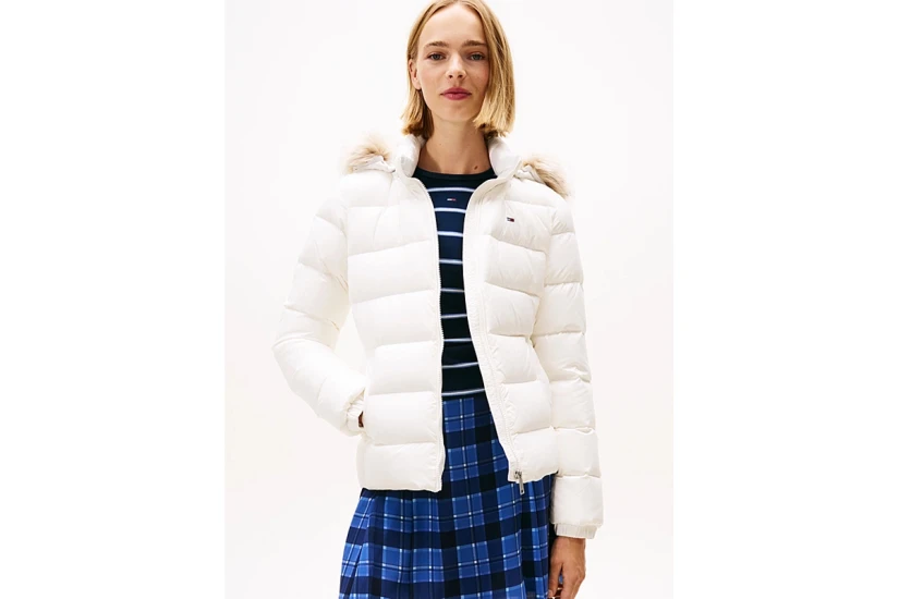 Tommy Jeans Shiny Water Repellent Down Γυναικείο Puffer Μπουφάν με Κουκούλα