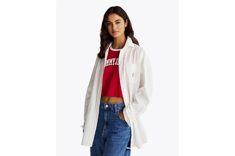 Tommy Jeans Γυναικείο Μακρυμάνικο Πουκάμισο Λευκό