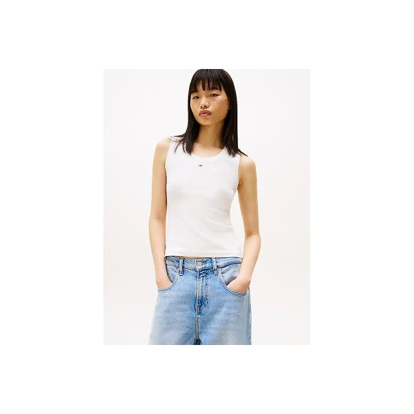 Tommy Jeans Ribbed Slim Scoop Neck Μπλούζα Αμάνικη Γυναικεία (DW0DW20673 YBL)