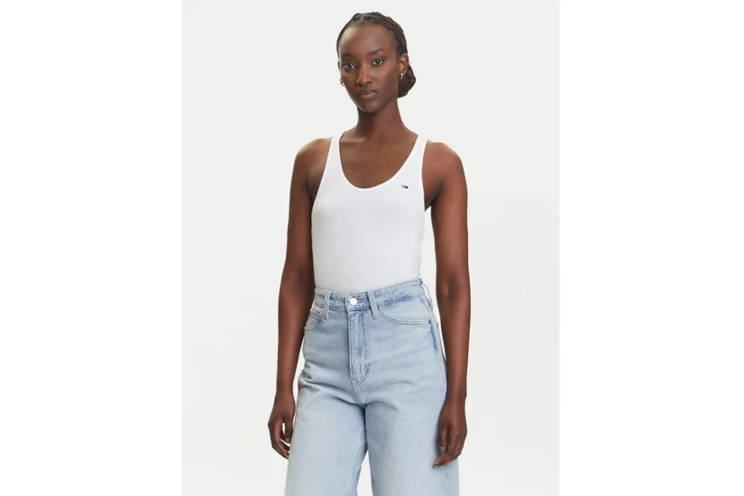 Tommy Jeans Soft Rib Γυναικεία Αμάνικη Μπλούζα Εκρού