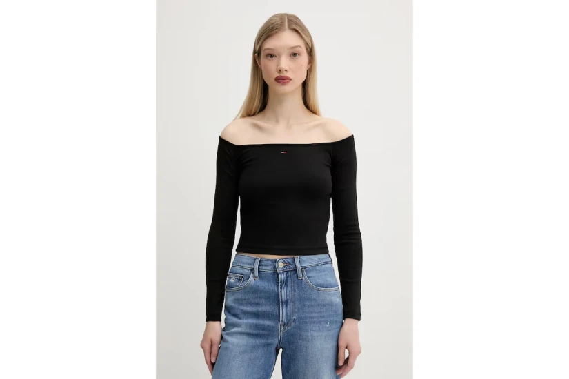Tommy Jeans Essential Slim Fit Γυναικεία Μακρυμάνικη Μπλούζα Μαύρη