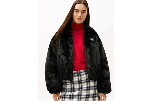 Tommy Jeans Badge Faux Fur Bomber Γούνα Συνθετική Γυναικεία (DW0DW21669 BDS)