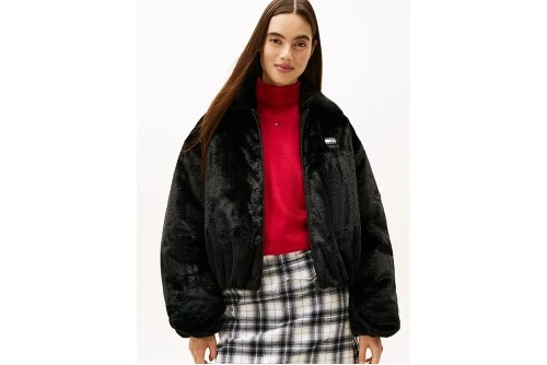 Tommy Jeans Badge Faux Fur Bomber Γούνα Συνθετική Γυναικεία (DW0DW21669 BDS)