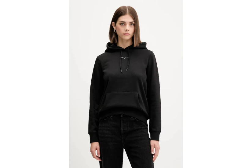 Tommy Jeans Linear Logo Fleece Γυναικείο Φούτερ με Κουκούλα Μαύρο