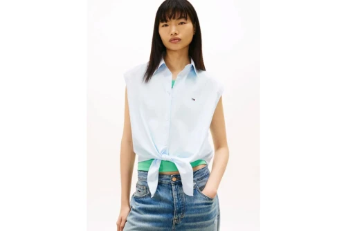 Tommy Jeans Relaxed Fit Tie Front Πουκάμισο Αμάνικο Γυναικείο (DW0DW22212 0A6)