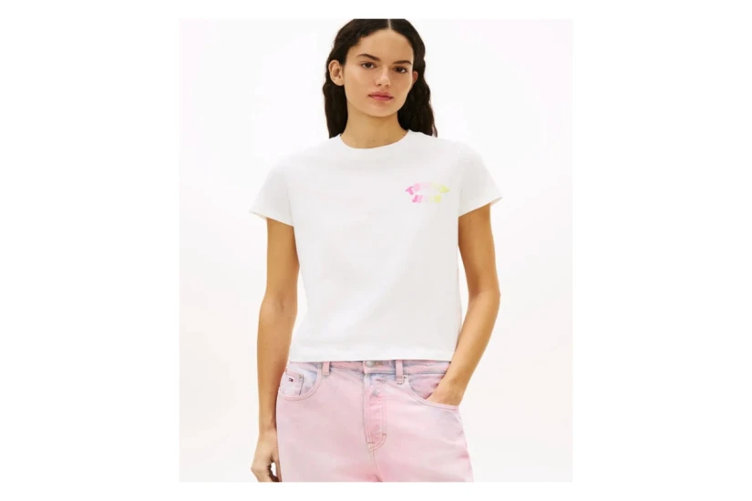 Tommy Jeans Regular Fit Bubble Γυναικείο Κοντομάνικο T-Shirt Εκρού, Ροζ, Φυτρί