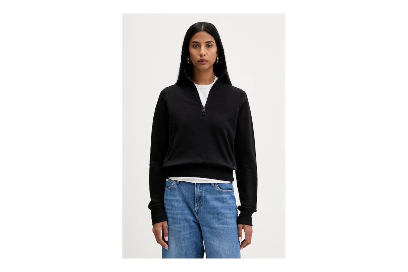 Tommy Jeans Slim S Flag 1-4 Zip Mockneck Γυναικεία Μακρυμάνικη Μπλούζα με Φερμουάρ Μαύρη