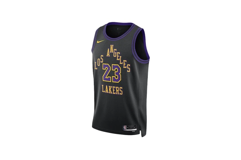 Nike Dri-FIT NBA Lebron James Los Angeles Lakers City Edition Ανδρική Μπασκετική Φανέλα Μαύρη, Κίτρινη, Μωβ
