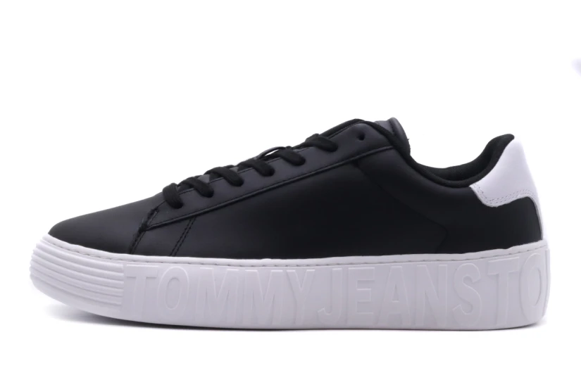 Tommy Jeans Leather Δερμάτινα Γυναικεία Παπούτσια Μαύρα, Λευκά