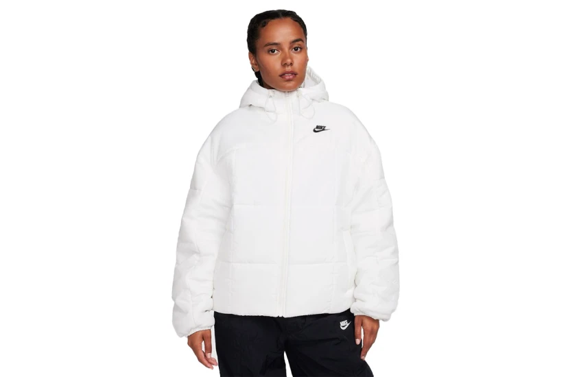 Nike Classic Puffer Γυναικείο Puffer Μπουφάν με Κουκούλα Λευκό