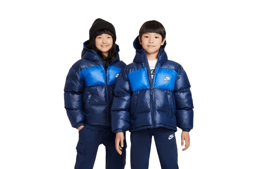 Nike Παιδικό Puffer Μπουφάν με Κουκούλα Μπλε Σκούρο & Ρουά