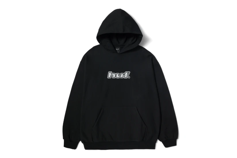 Huf Logo Applique Fleece Ανδρικό Φούτερ Με Κουκούλα Μαύρο
