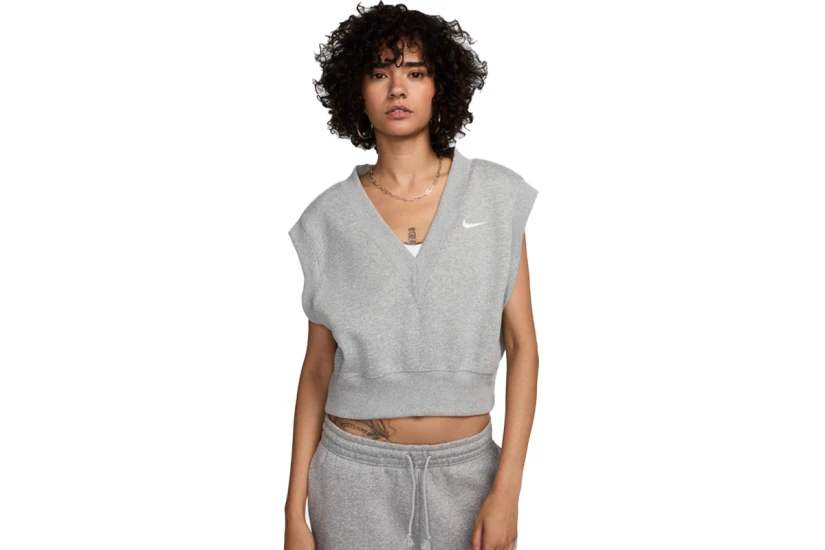 Nike Phoenix Fleece V-Neck Cropped Γυναικεία Αμάνικη Μπλούζα