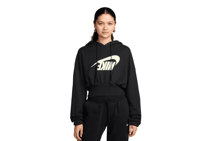 Nike French Terry Crop Γυναικείο Φούτερ Με Κουκούλα Μαύρο