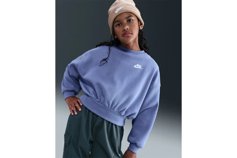Nike Sportswear Club Fleece Boxy Παιδικό Μακρυμάνικο Φούτερ με Λαιμόκοψη Ίντιγκο