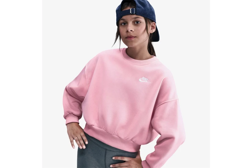 Nike Sportswear Club Fleece Boxy Παιδικό Μακρυμάνικο Φούτερ με Λαιμόκοψη Ροζ