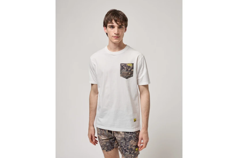 Gianni Lupo Patterened Chest Pocket Ανδρικό Κοντομάνικο T-Shirt Λευκό