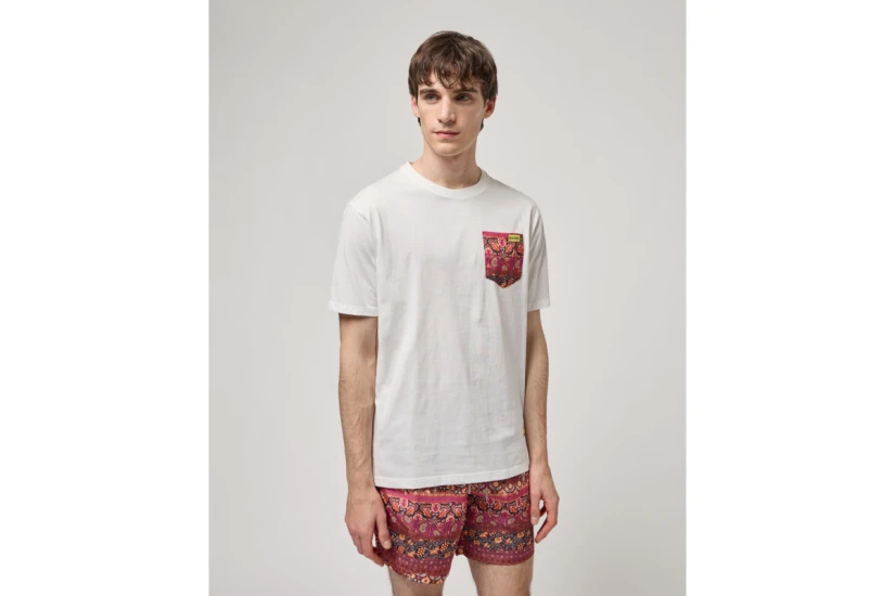 Gianni Lupo Patterened Chest Pocket Ανδρικό Κοντομάνικο T-Shirt Λευκό
