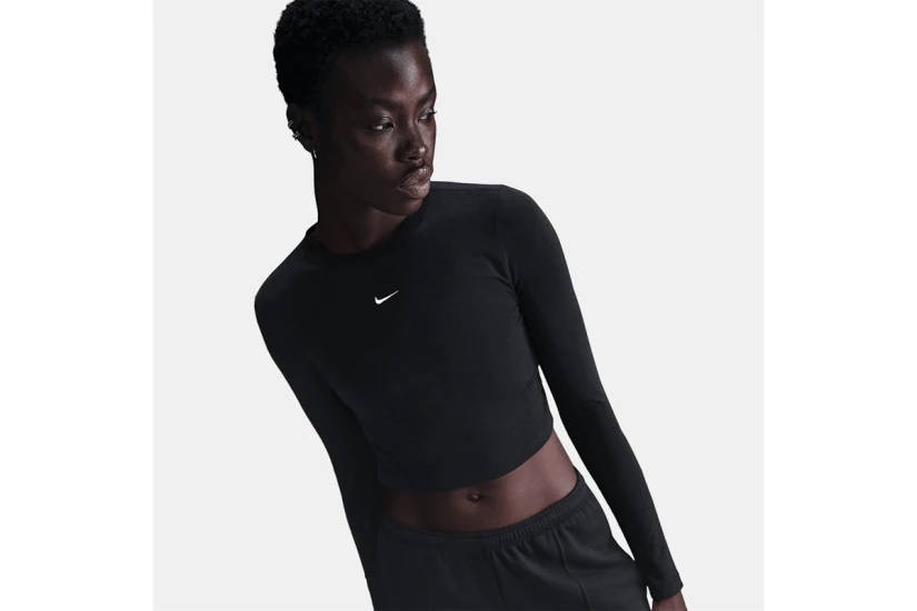 Nike Sportswear Chill Knit Γυναικείο Μακρυμάνικο Crop Top Μαύρο