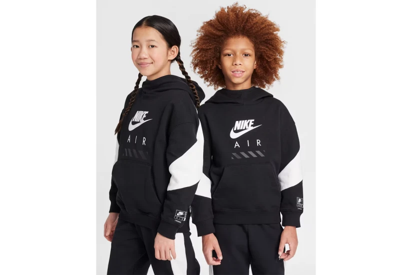 Nike Air Fleece Παιδικό Φούτερ με Κουκούλα Μαύρο, Λευκό