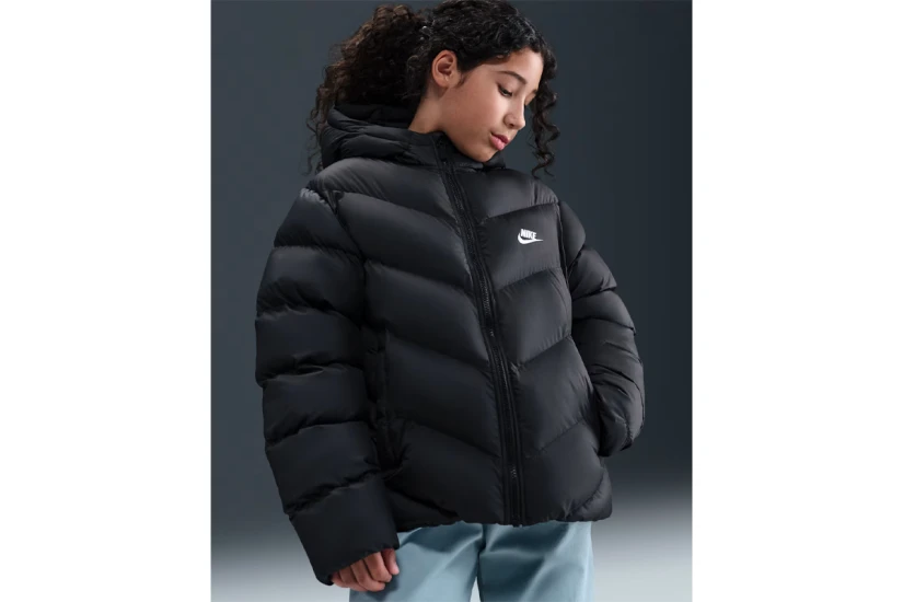 Nike Therma-Fit Παιδικό Μπουφάν Puffer με Κουκούλα Μαύρο