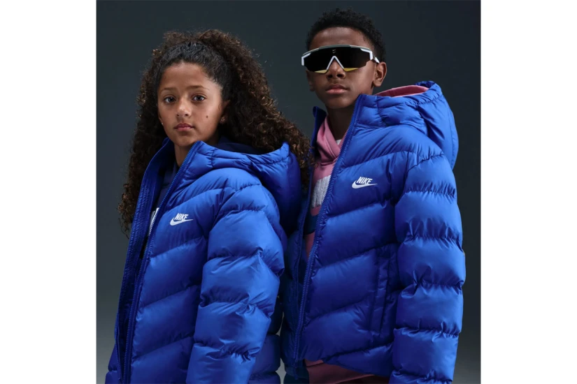 Nike Therma-Fit Παιδικό Μπουφάν Puffer με Κουκούλα Μπλε