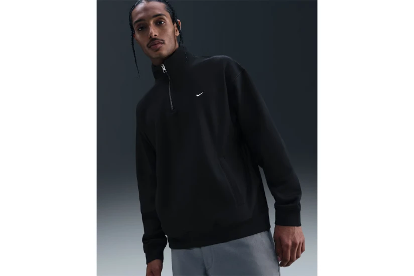 Nike Solo Swoosh Fleece Ανδρική Μακρυμάνικη Μπλούζα με Φερμουάρ Μαύρη