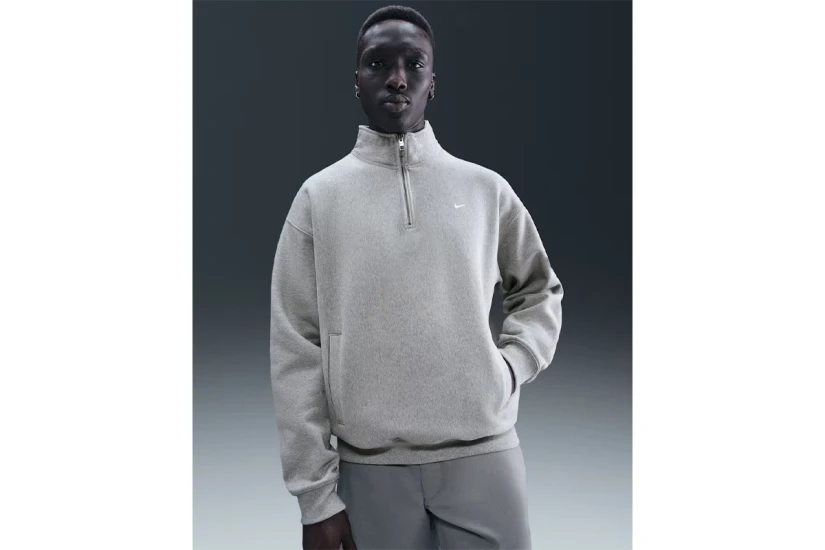 Nike Solo Swoosh Fleece Ανδρική Μακρυμάνικη Μπλούζα με Φερμουάρ Γκρι