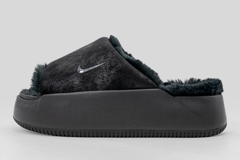 Nike Calm Elevation Fur Γυναικείες Παντόφλες Μαύρες