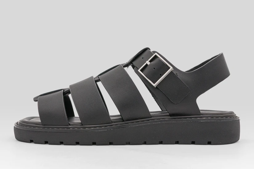Calvin Klein Square Molded Fisherman Leather Γυναικεία Σανδάλια Μαύρα