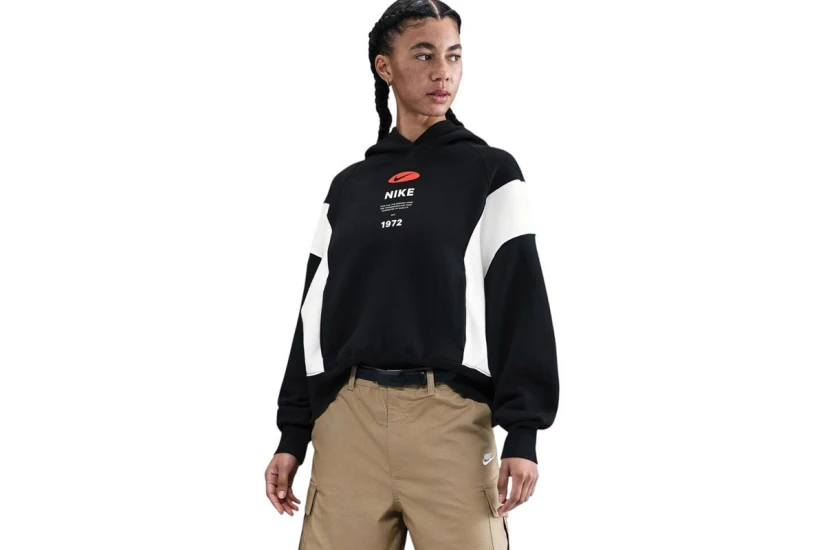 Nike Sportswear Phoenix Fleece Γυναικείο Φούτερ Με Κουκούλα Μαύρο, Εκρού