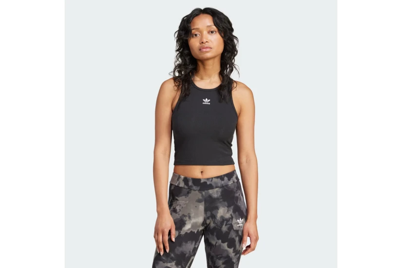 Adidas Originals Essentials Ribbed Γυναικεία Αμάνικη Μπλούζα Μαύρη