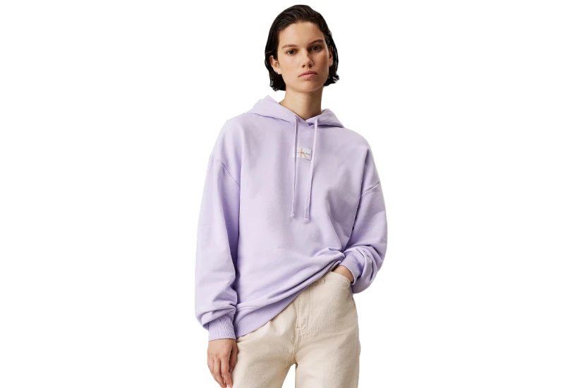 Calvin Klein Woven Label Γυναικείο Φούτερ Με Κουκούλα Λιλά