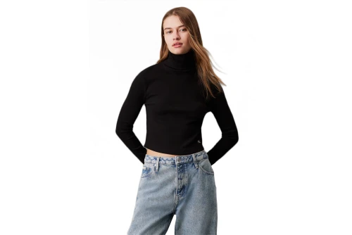 Calvin Klein Slim Ribbed Cotton Roll  Μπλούζα Με Ψηλό Λαιμό Γυναικεία (J20J224196 BEH)