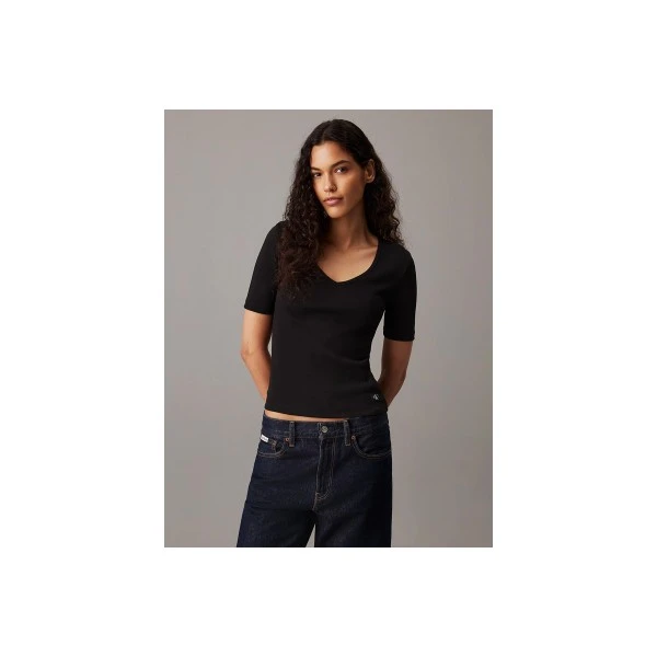 Calvin Klein Slim Ribbed V-Neck T-Shirt Γυναικείο (J20J224455 BEH)