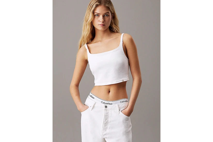 Calvin Klein Denim Γυναικείο Αμάνικο Crop Top Λευκό